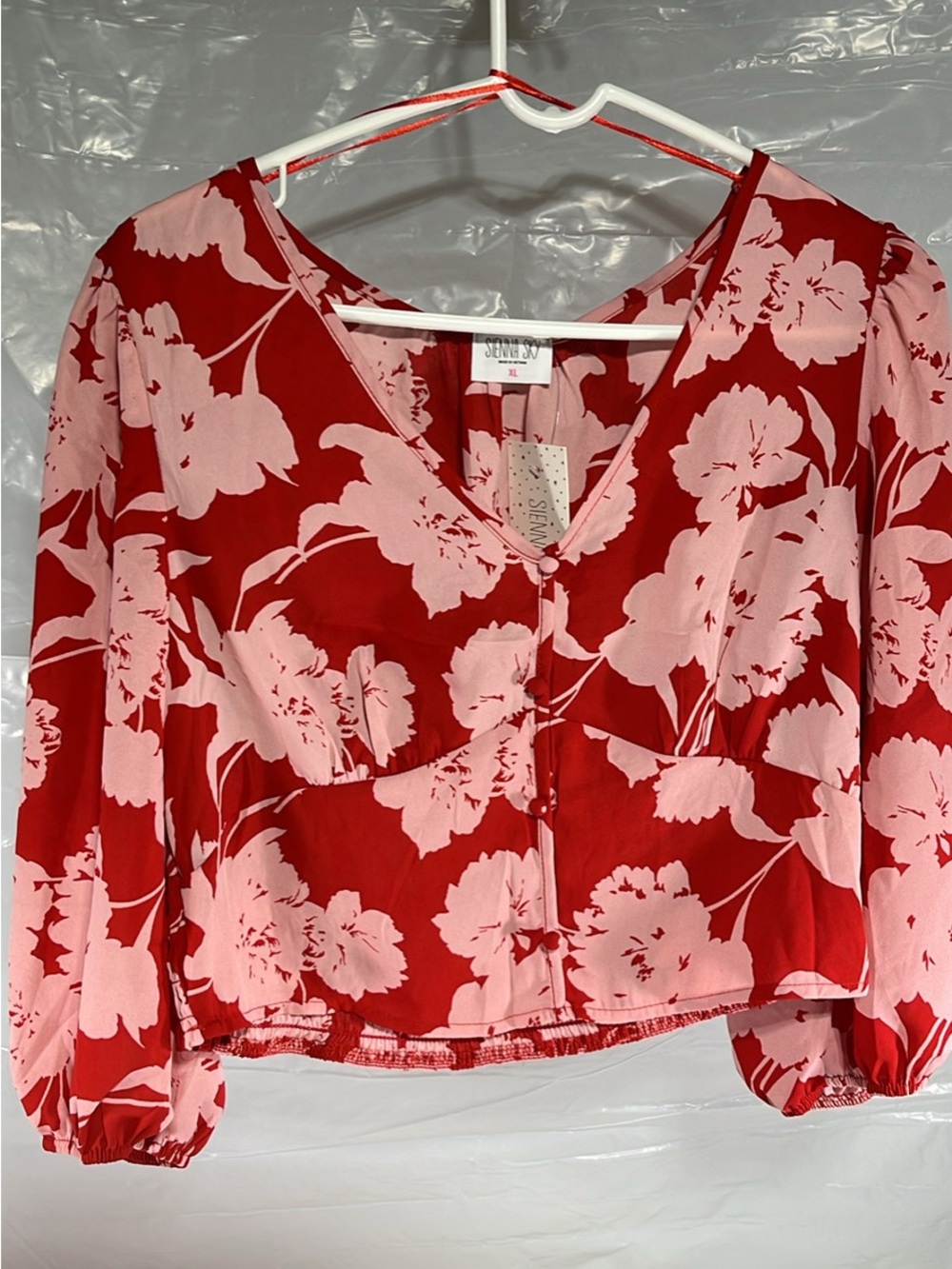 Sienna Sky Red & Pink Floral V-Neck Cropped Blouse